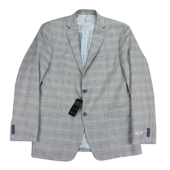 Alfani Mens Slim Fit Stretch Plaid Suit Jacket Light Blue 44L - Picture 1 of 5